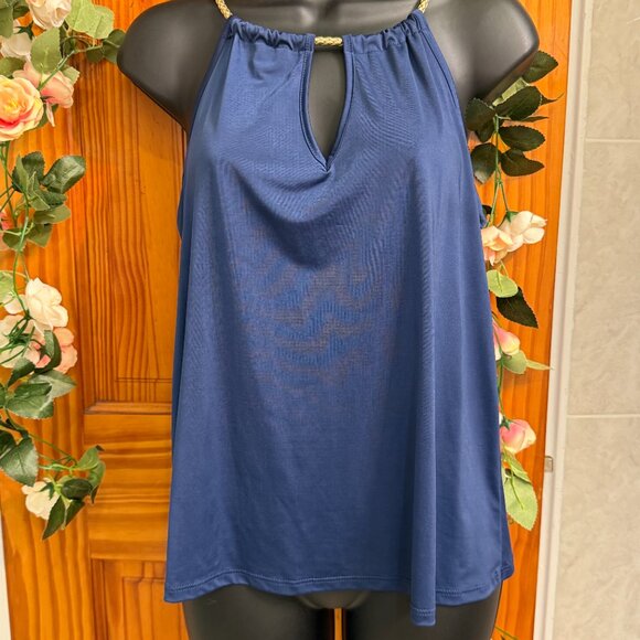 Navy Halter Tank Top w/ Gold Chain Straps - Picture 6 of 7